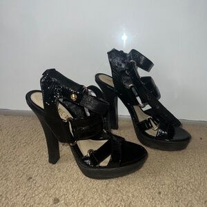 L.A.M.B black leather strap sandals